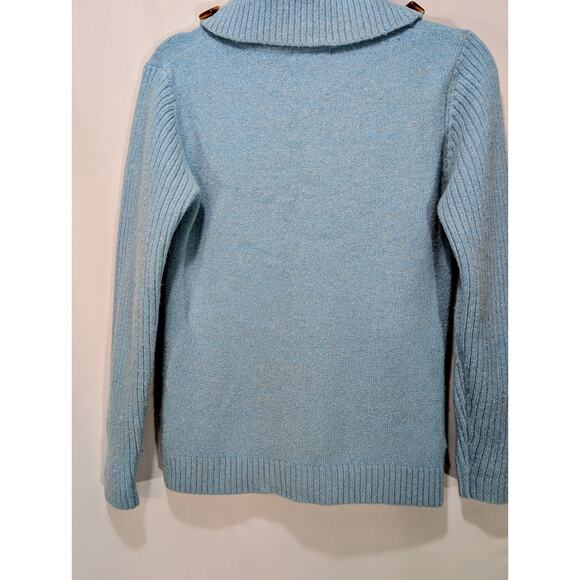 R. leezio Angora Blend Turtleneck Sweater Blue Metallic Knit Gem Detail Size S - Picture 4 of 10